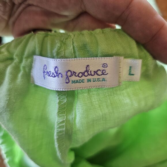 fresh produce large Bright Green Linen Pull On Pants Breathable Lightweight... - Picture 2 of 6